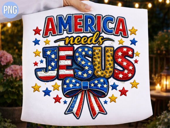 America Needs Jesus Patriotic Cross PNG for T-Shirt Designs