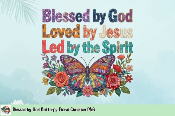 Blessed by God Butterfly Floral Christian PNG