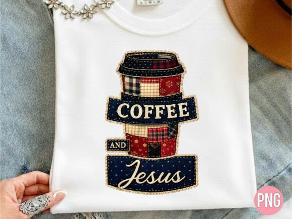 Christian Coffee Jesus Patchwork PNG: T-Shirt Designs