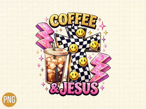 Coffee and Jesus Retro Christian PNG T-Shirt Designs