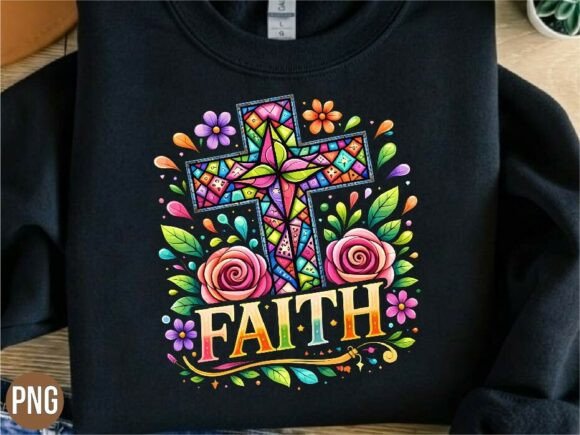 Faith Cross Stained Glass Christian PNG for T-Shirt Designs