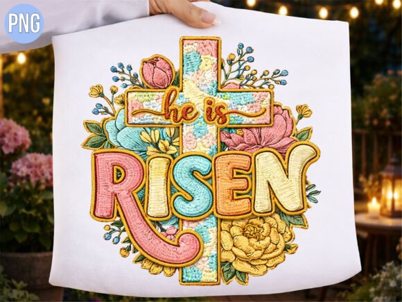 He is Risen Christian Cross Floral PNG — T-Shirt Designs
