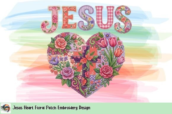 Jesus Heart Floral Patch Embroidery Design & T-Shirt Designs