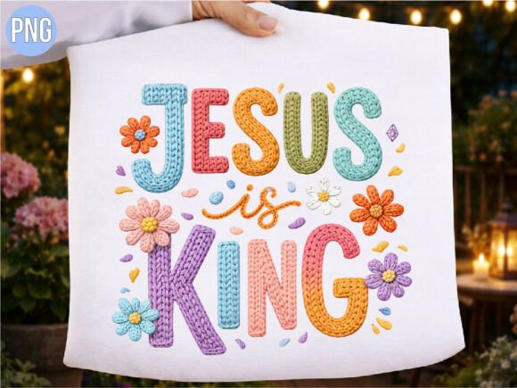Jesus is King Knitted Flower Quote PNG for T-Shirt Designs