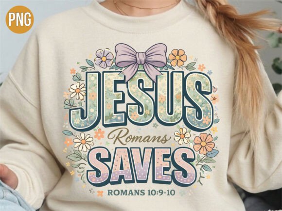 Jesus Saves Romans Retro Floral PNG