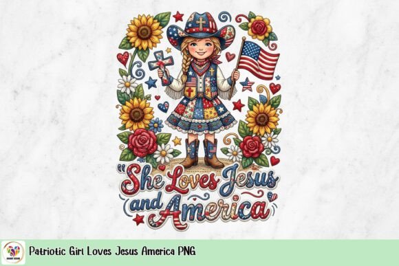 Patriotic Girl Loves Jesus America PNG T-Shirt Designs