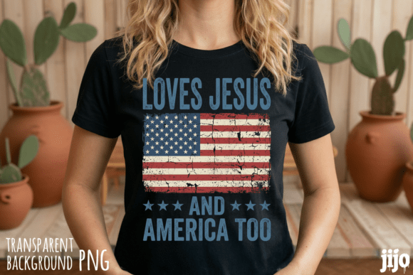 Patriotic Loves Jesus America PNG T-Shirt Designs