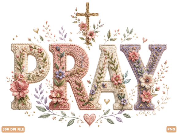 Pray Floral Typography Christian PNG for T-Shirt Designs
