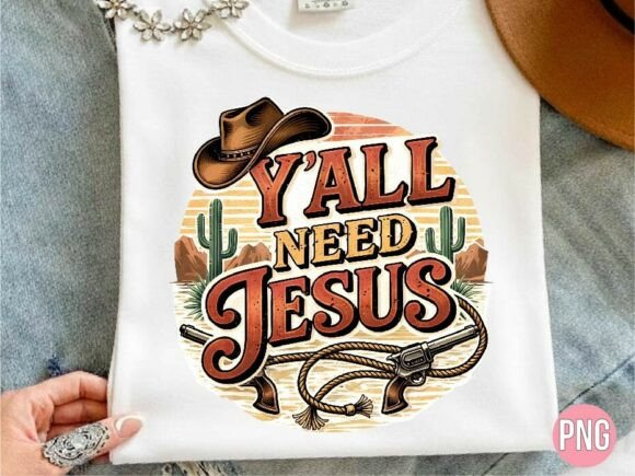 Y'all Need Jesus Western Christian PNG T-Shirt Designs